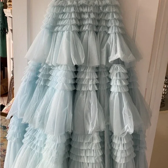 Sherri Hill Light Blue Tiered Gown with Silver Accents - Picture 4 of 6